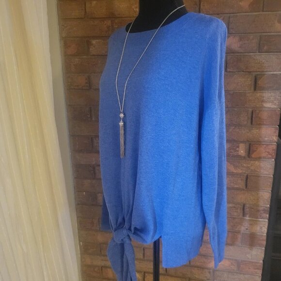 Westbound Medium Blue Soft as Cashmere Front Tie Sweater - Size L - Picture 5 of 7